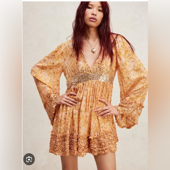 Free People Orange Floral Mini Dress - Picture 1 of 8